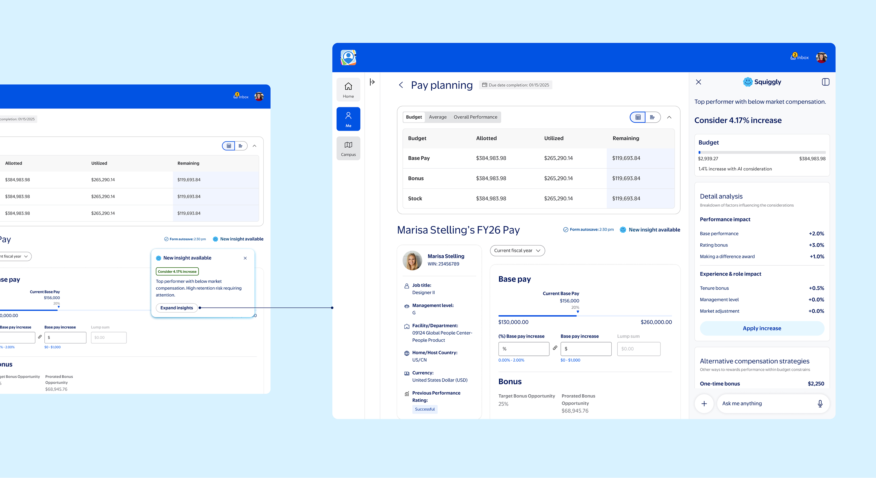 Squiggly working contextually inside workplace mini-apps