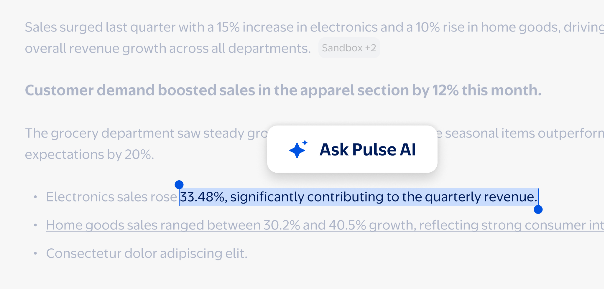 Ask Pulse AI action inside forecast data