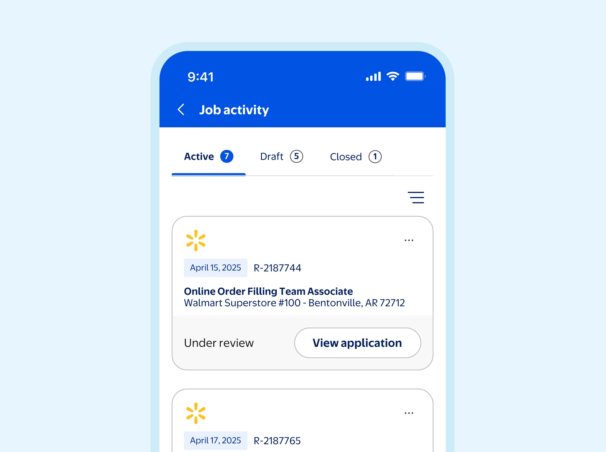 Job activity screen